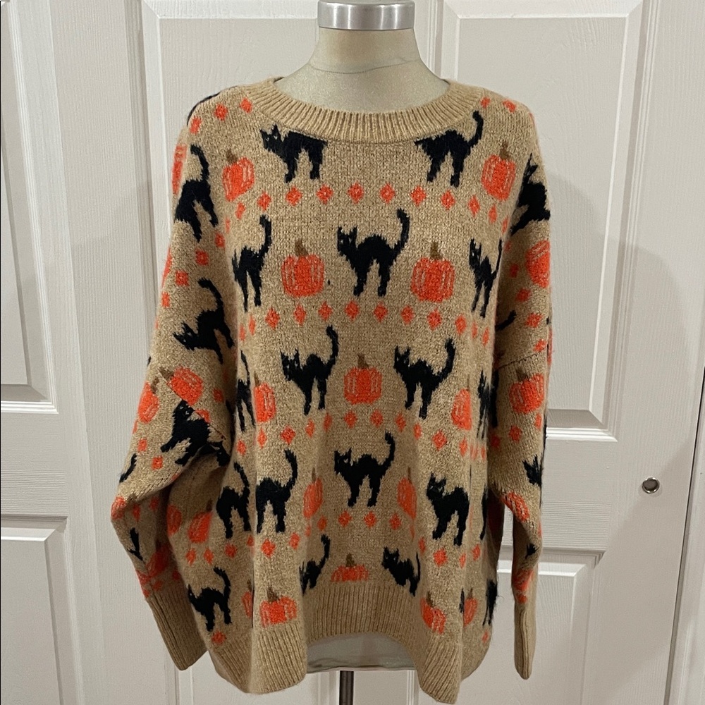 Cozy Black Cat and Pumpkin Sweater
